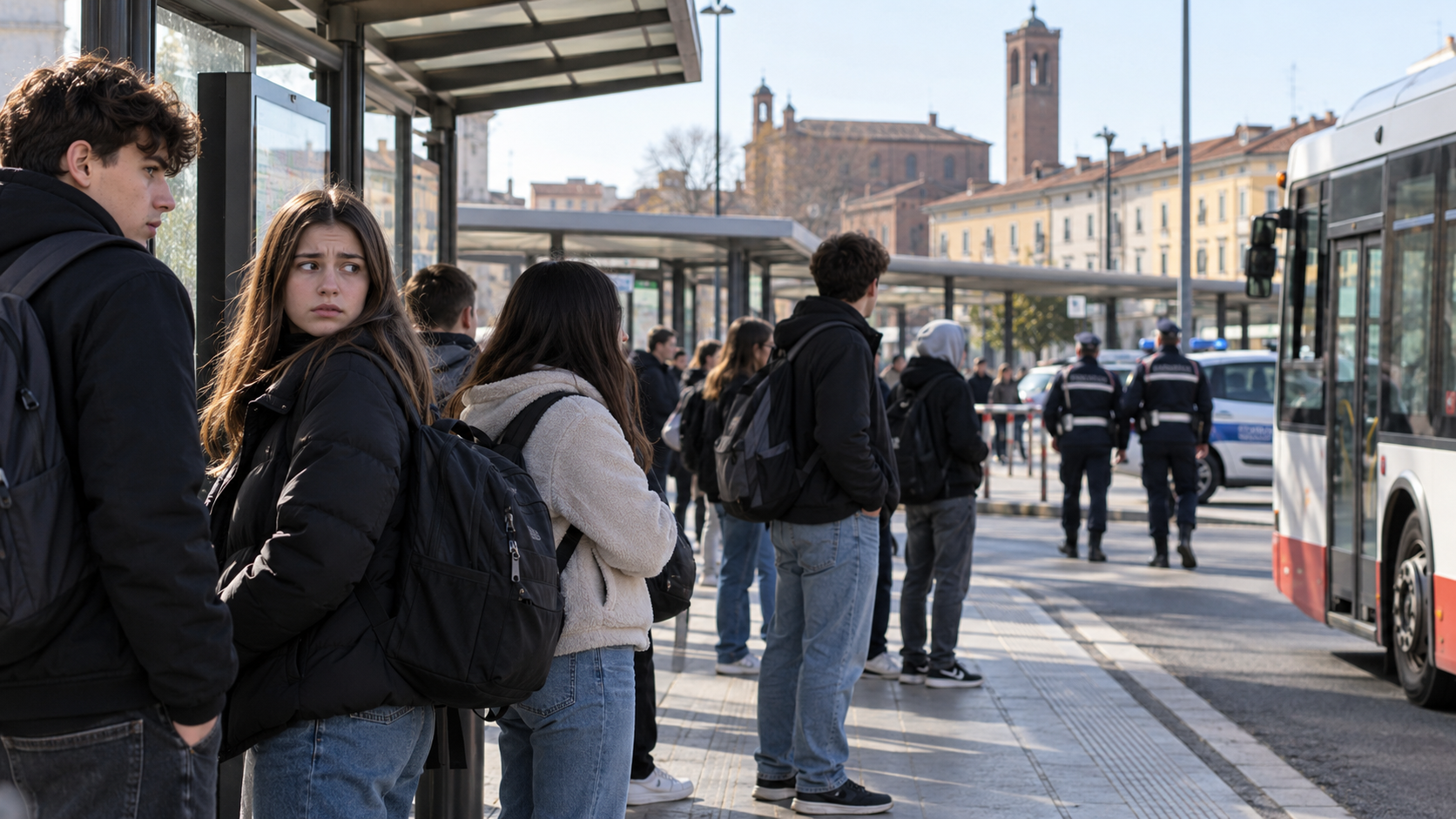 Illustrazione generata dall’IA sul tema dei controlli di Polizia e della sicurezza urbana a Piacenza